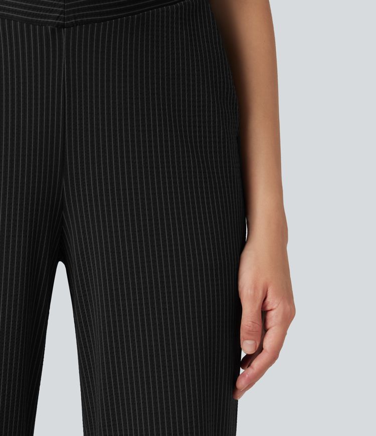 V Shaped High Waisted Stripe Quick Dry Flare Casual Pants with Pockets-UPF40+