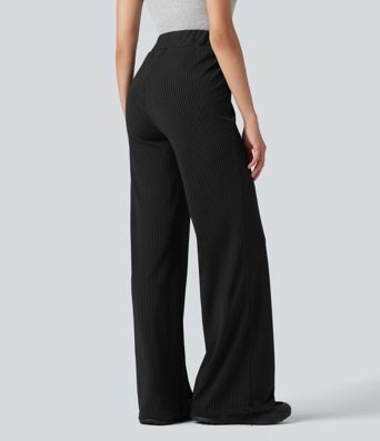 V Shaped High Waisted Stripe Quick Dry Flare Casual Pants with Pockets-UPF40+