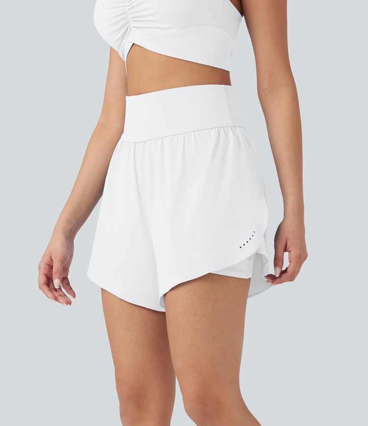 SoftlyZero™ QuickDry High Waisted Tummy Control Reflective Dots Crossover Hem 2-in-1 Running Shorts 5'' with Pockets SoftlyZero™ QuickDry High Waisted Tummy Control Reflective Dots Crossover Hem 2-in-1 Running Shorts 5'' with Pockets