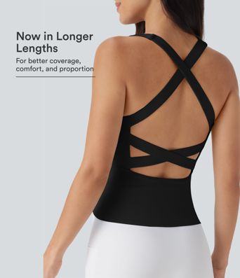 SoftlyZero™ Airy Square Neck Cropped Cool Touch Running Tank Top-Longer Length-UPF50+
