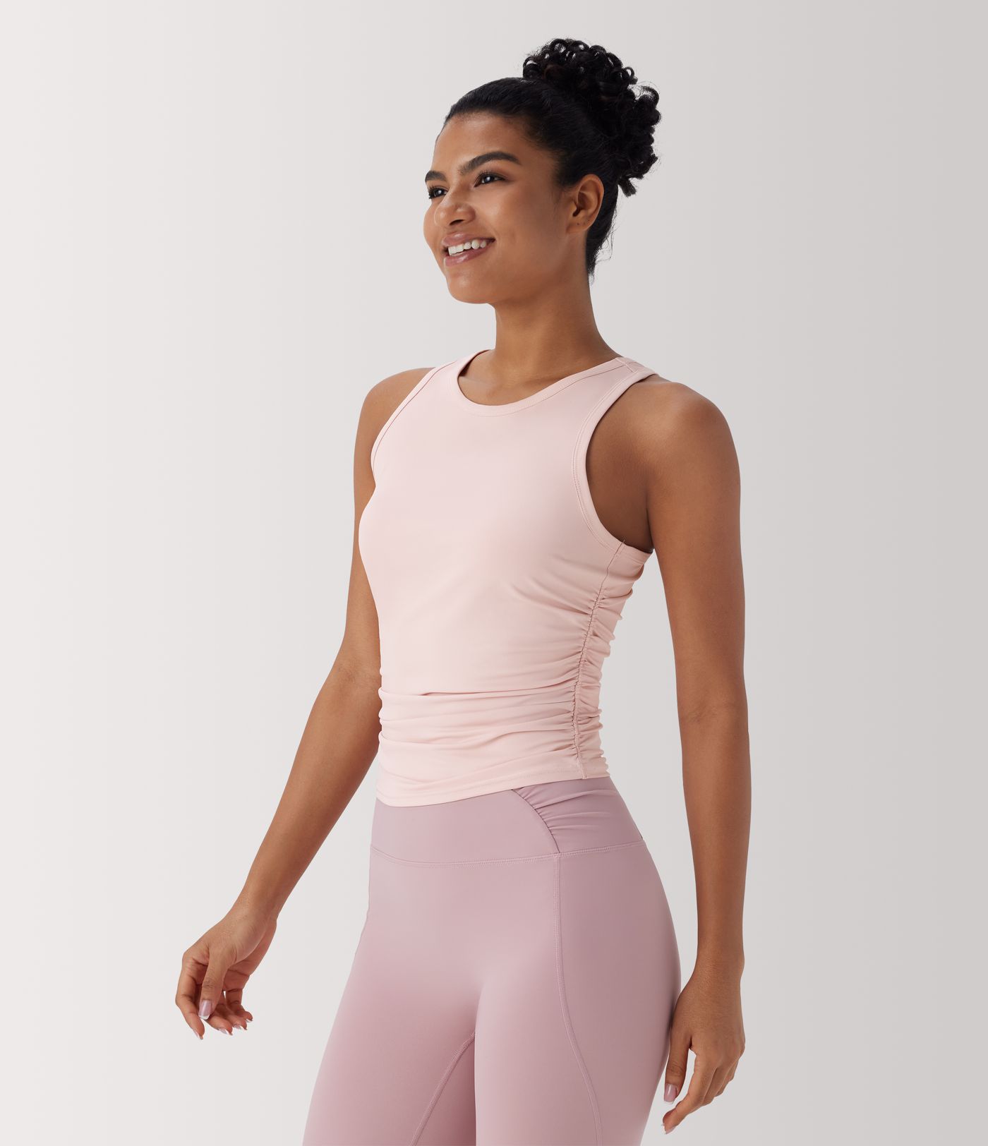 Round Neck Racerback Ruched Yoga Tank Top