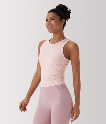 Round Neck Racerback Ruched Yoga Tank Top
