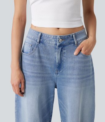 Halara Flex™ - Lässige Jeans mit niedrigem Bund, mehreren Taschen und Barrel-Leg