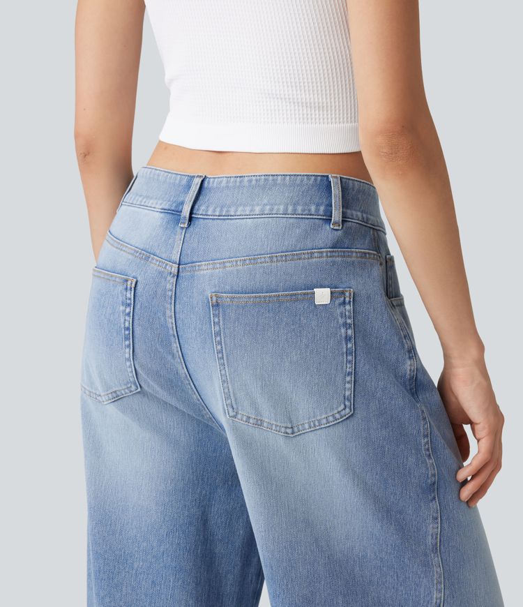 Halara Flex™ - Lässige Jeans mit niedrigem Bund, mehreren Taschen und Barrel-Leg