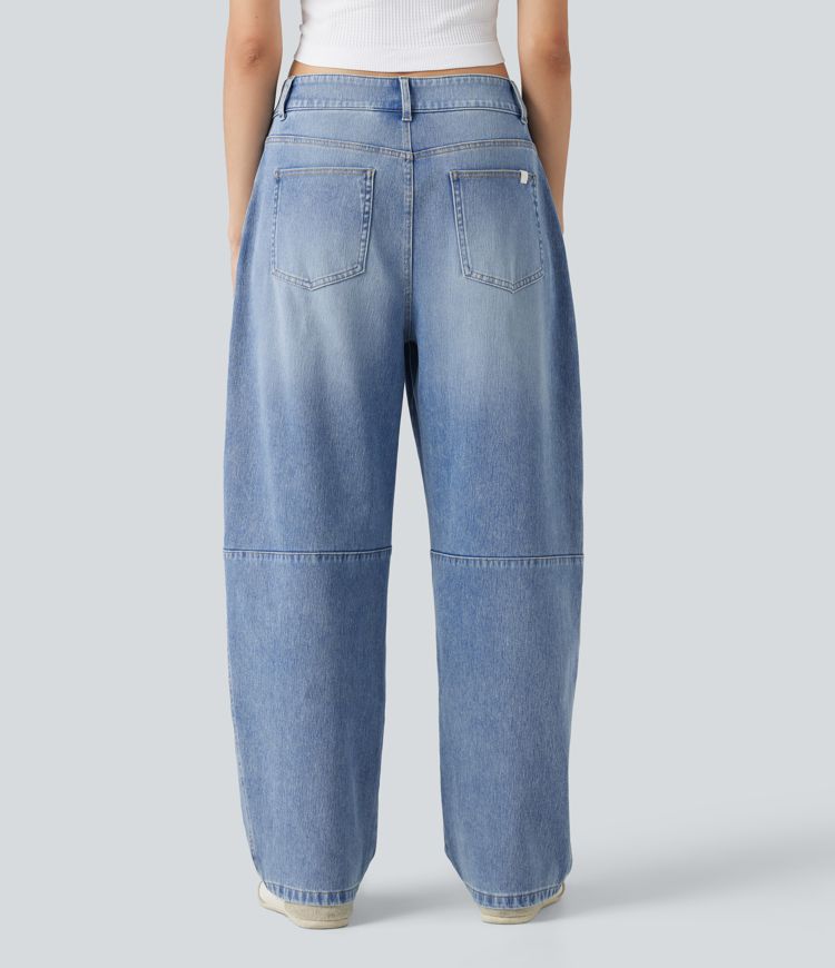 Halara Flex™ - Lässige Jeans mit niedrigem Bund, mehreren Taschen und Barrel-Leg