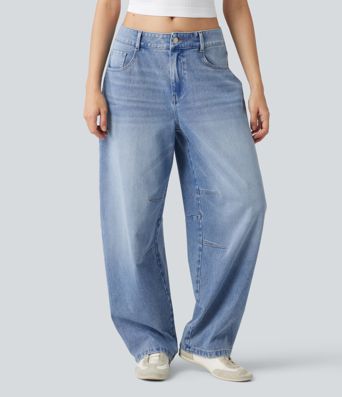 Halara Flex™ - Lässige Jeans mit niedrigem Bund, mehreren Taschen und Barrel-Leg