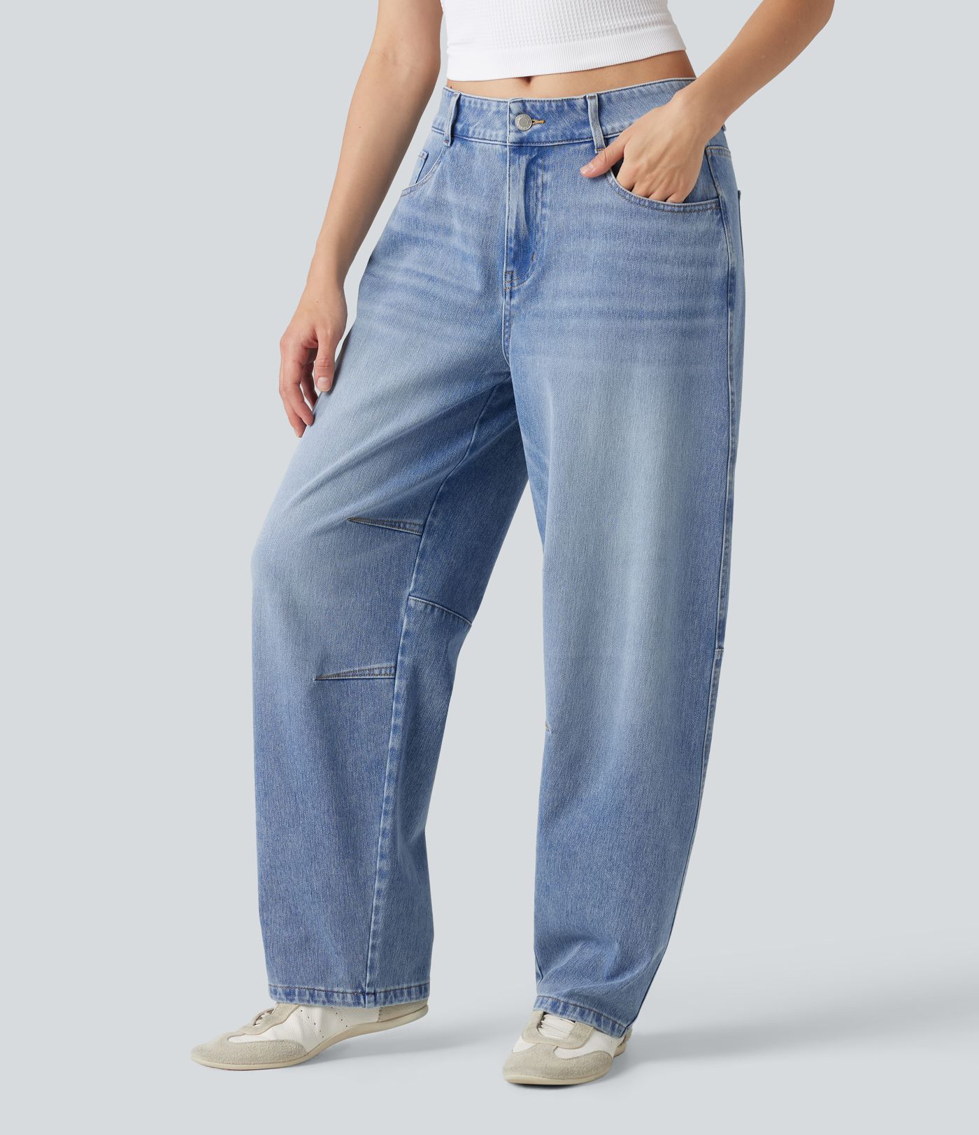 Halara Flex™ - Lässige Jeans mit niedrigem Bund, mehreren Taschen und Barrel-Leg