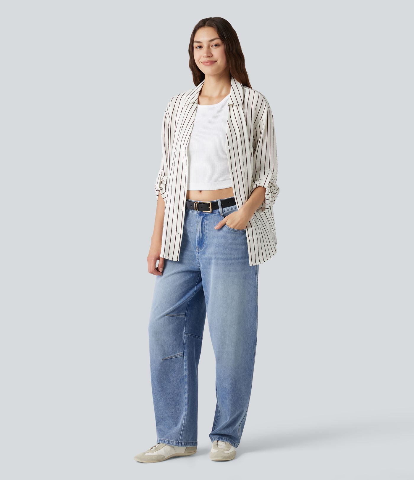 Halara Flex™ - Lässige Jeans mit niedrigem Bund, mehreren Taschen und Barrel-Leg