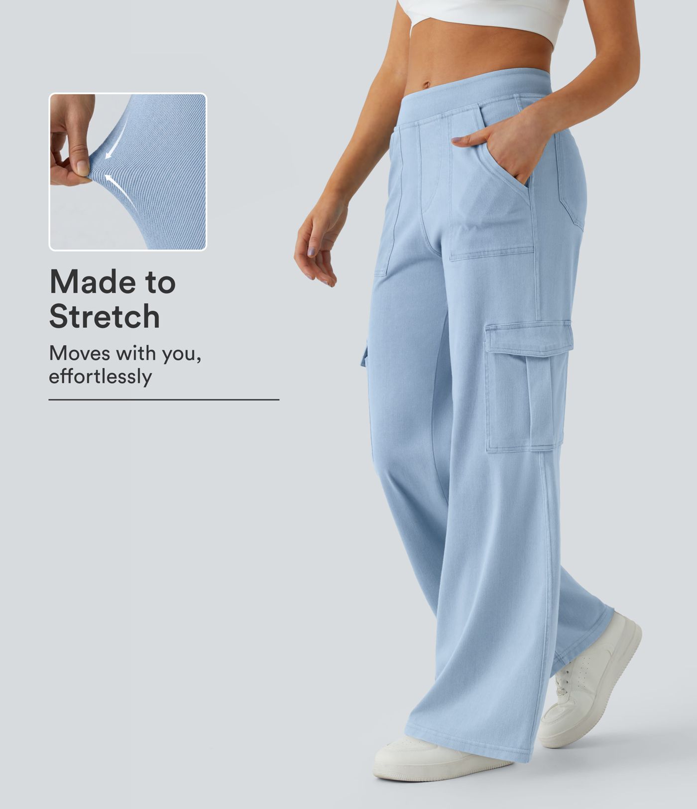 Halara Flex™ Mid Rise Pockets Straight Leg Casual Cargo Jeans Halara Flex™ Mid Rise Pockets Straight Leg Casual Cargo Jeans
