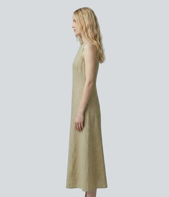 Boat Neck Sleeveless Tie Back Midi Casual Dress