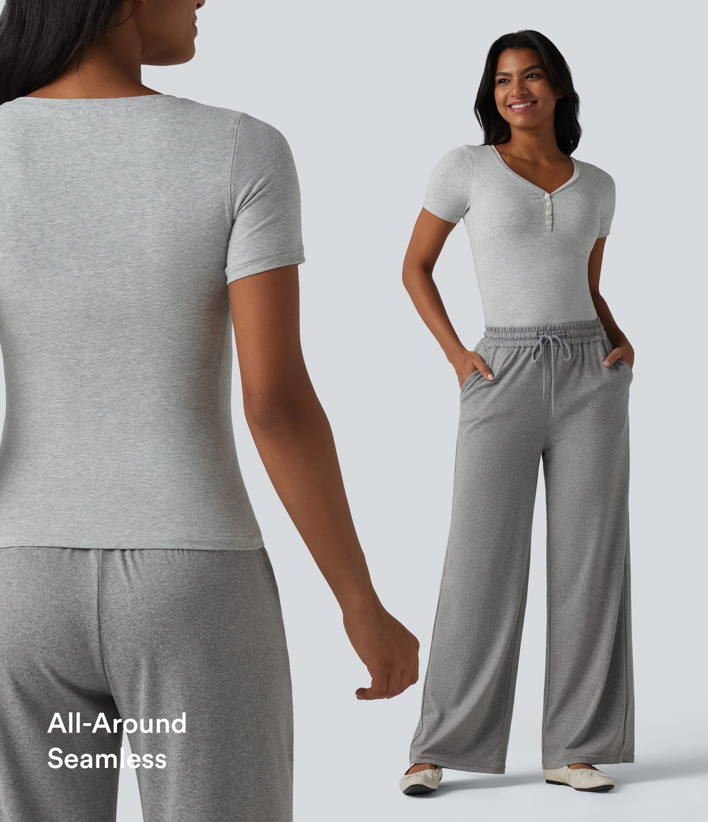 Halara Cotton Jersey V-neck Short Sleeve Built-in Bra Casual T-Shirt B-DD Cups