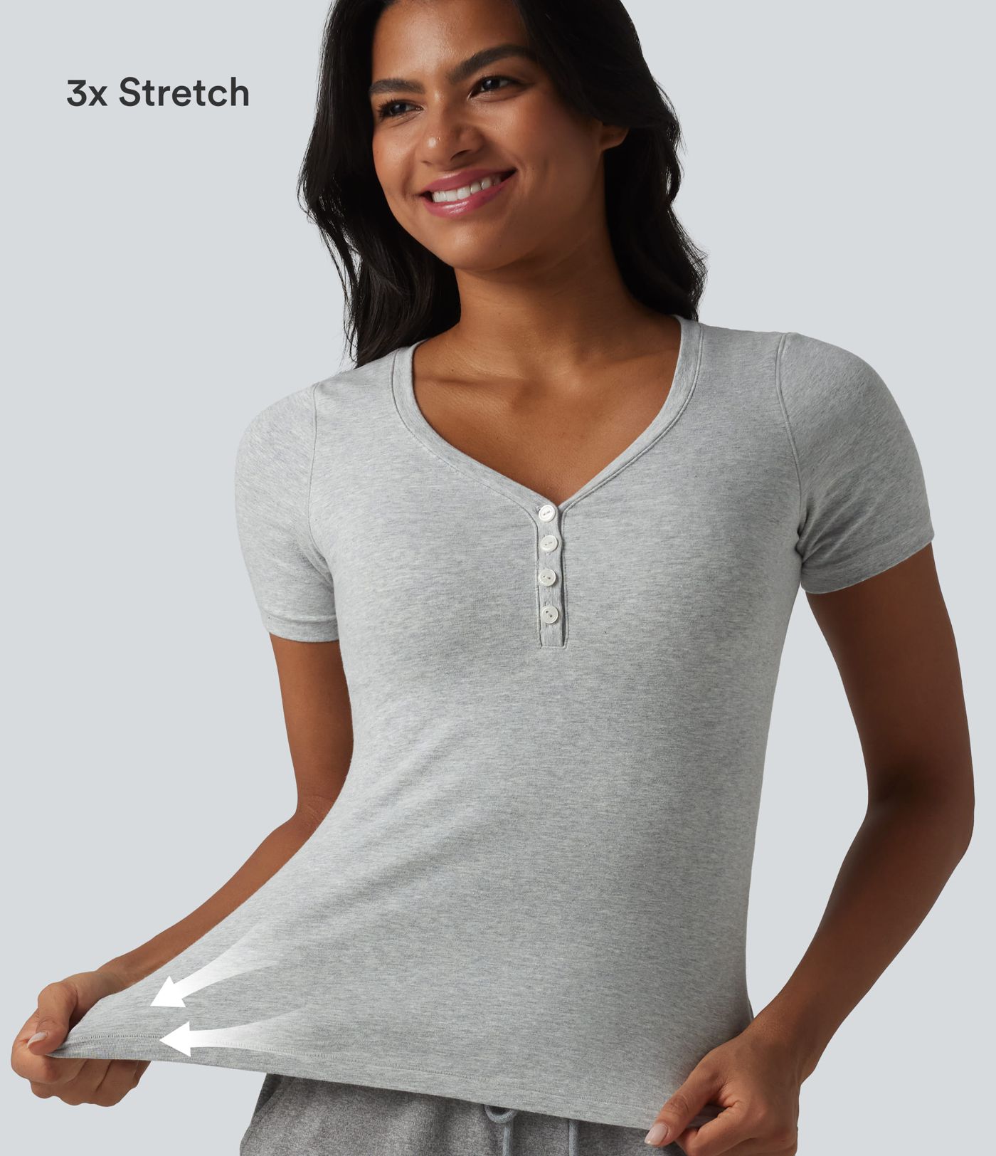 Halara Cotton Jersey V-neck Short Sleeve Built-in Bra Casual T-Shirt B-DD Cups