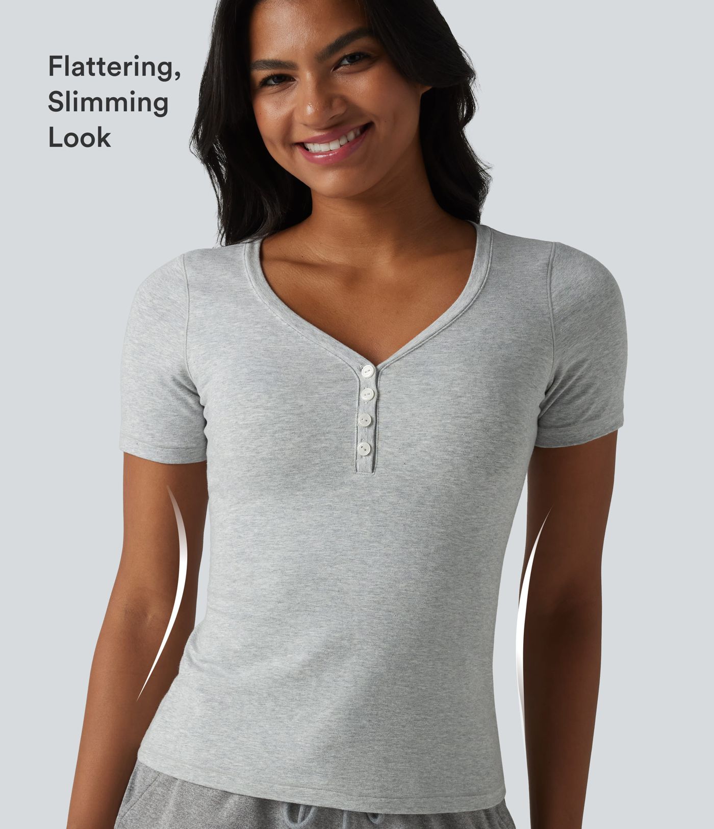 Halara Cotton Jersey V-neck Short Sleeve Built-in Bra Casual T-Shirt B-DD Cups