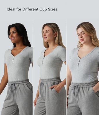 Halara Cotton Jersey V-neck Short Sleeve Built-in Bra Casual T-Shirt B-DD Cups