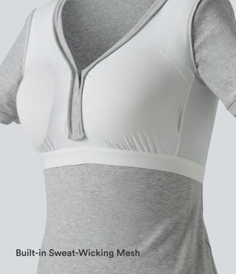 Halara Cotton Jersey V-neck Short Sleeve Built-in Bra Casual T-Shirt B-DD Cups