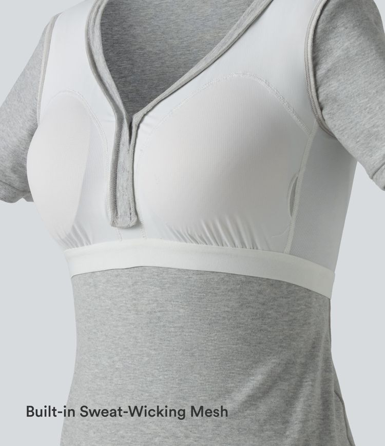 Halara Cotton Jersey V-neck Short Sleeve Built-in Bra Casual T-Shirt B-DD Cups