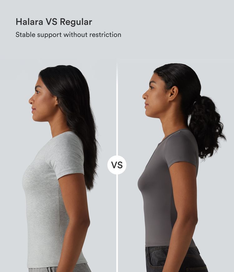 Halara Cotton Jersey V-neck Short Sleeve Built-in Bra Casual T-Shirt B-DD Cups