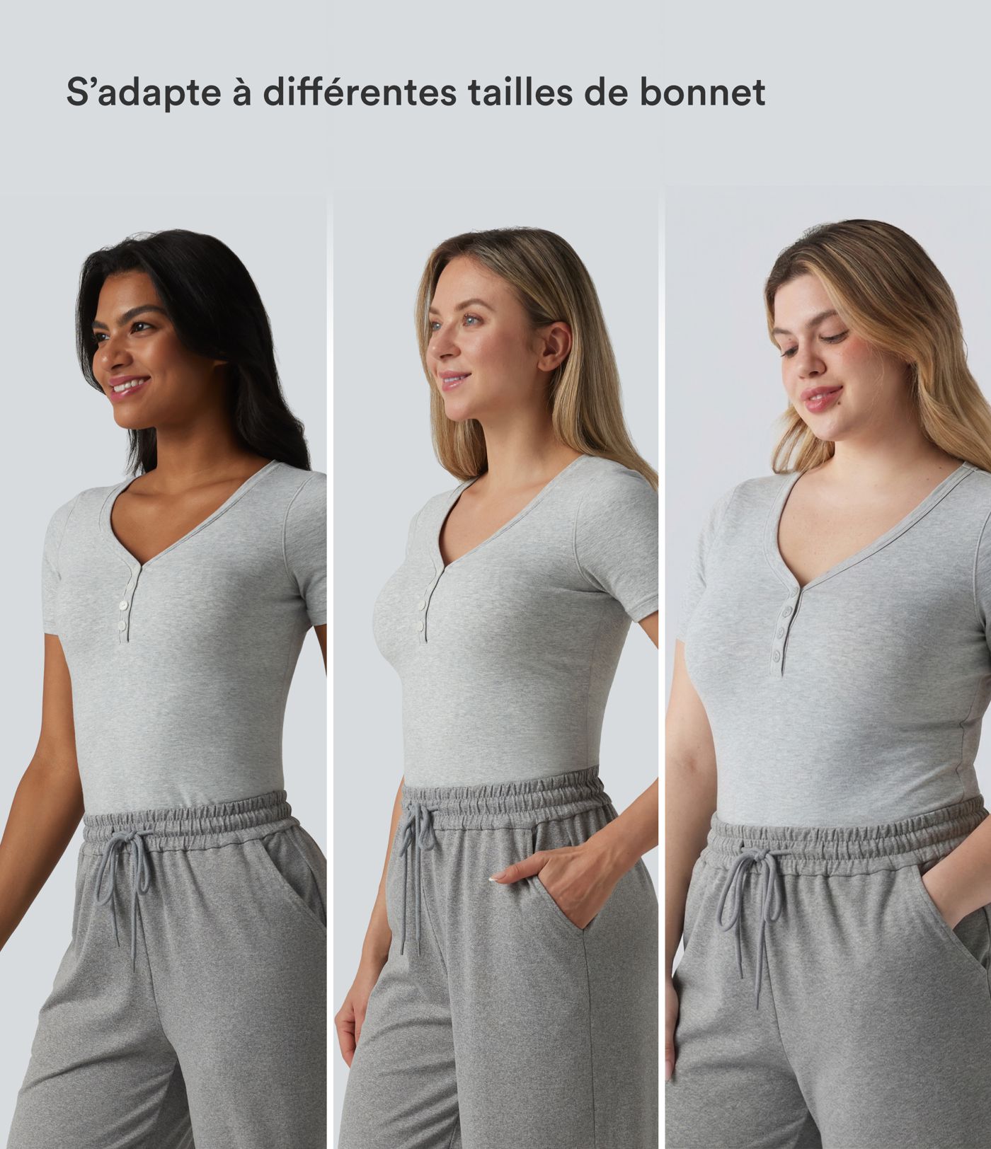 Halara T-shirt décontracté en jersey de coton, col V, manches courtes, brassière intégrée, bonnets B-DD