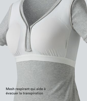 Halara T-shirt décontracté en jersey de coton, col V, manches courtes, brassière intégrée, bonnets B-DD