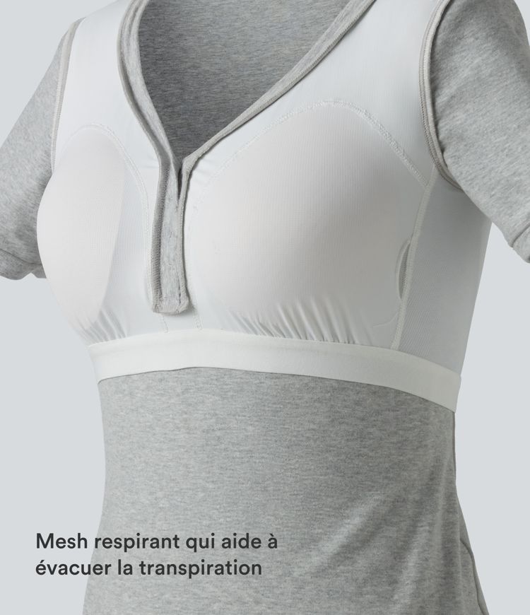 Halara T-shirt décontracté en jersey de coton, col V, manches courtes, brassière intégrée, bonnets B-DD