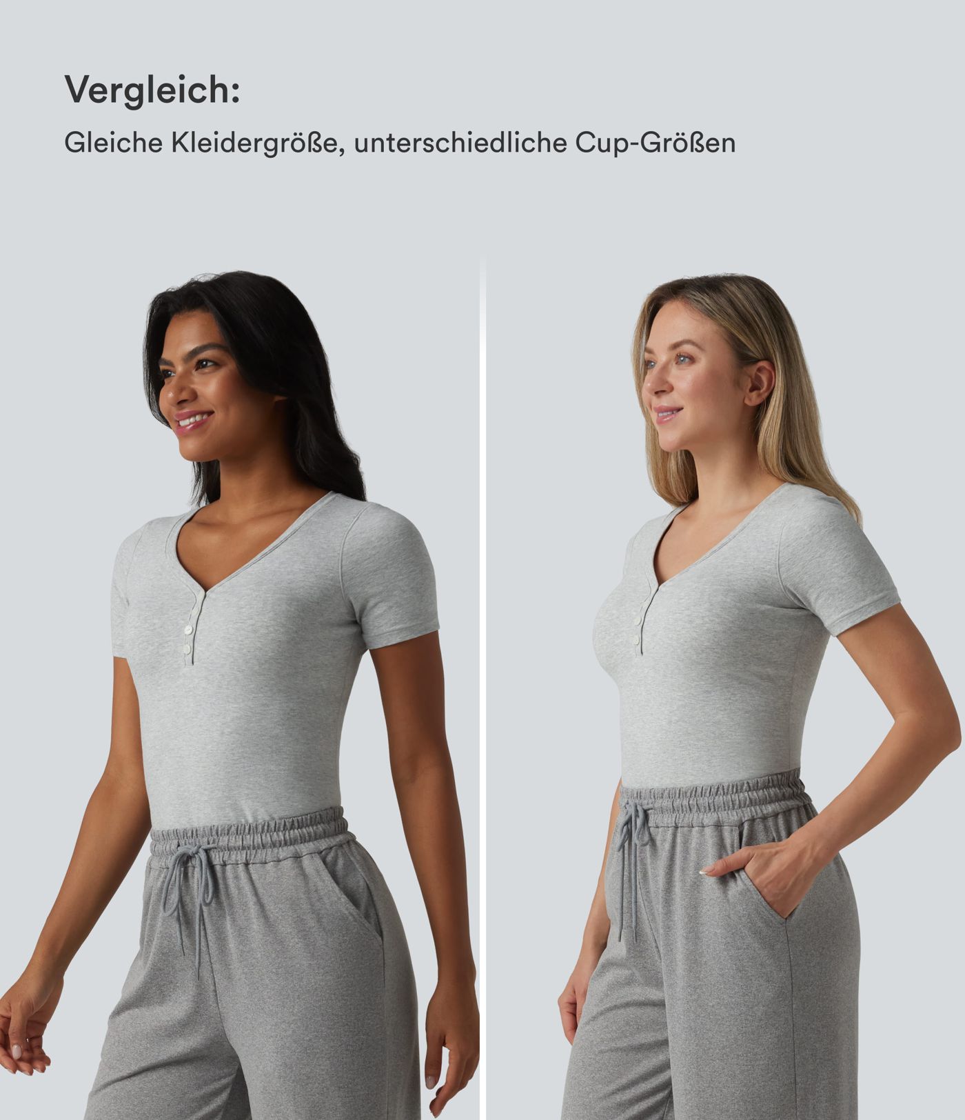 Halara Cotton Jersey - Lässiges T-Shirt mit V-Ausschnitt, kurzen Ärmeln und integriertem BH - B-DD Cups