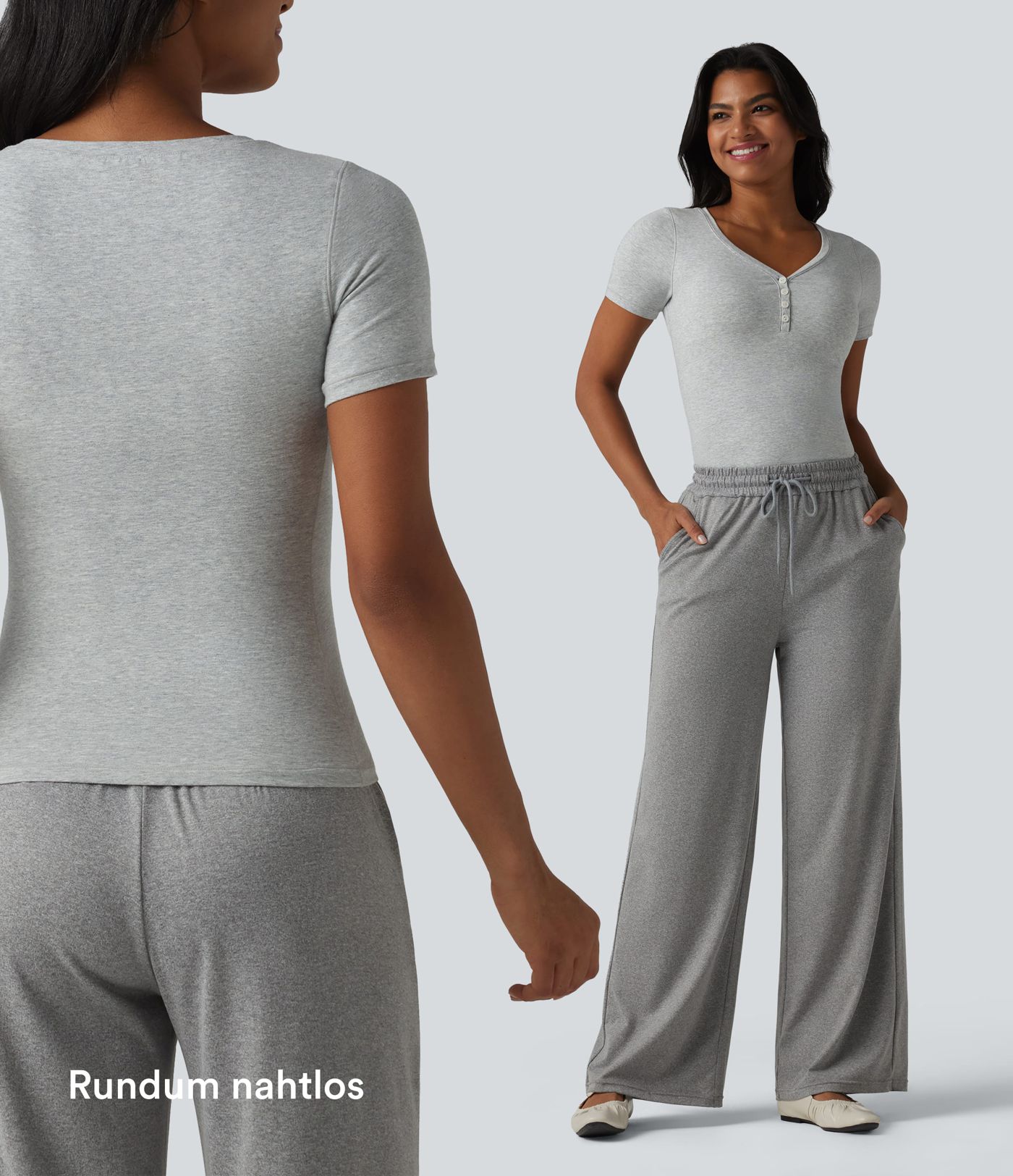 Halara Cotton Jersey - Lässiges T-Shirt mit V-Ausschnitt, kurzen Ärmeln und integriertem BH - B-DD Cups