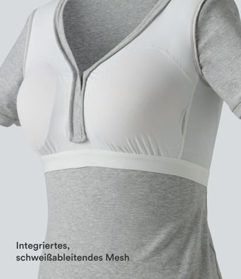Halara Cotton Jersey - Lässiges T-Shirt mit V-Ausschnitt, kurzen Ärmeln und integriertem BH - B-DD Cups