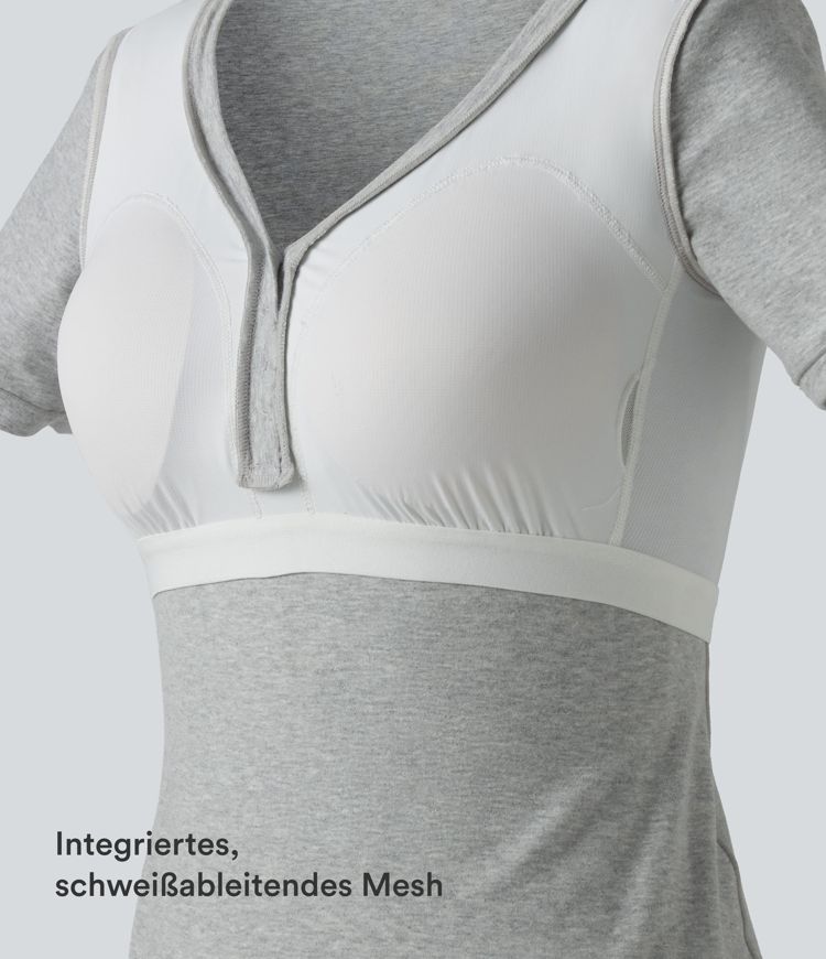 Halara Cotton Jersey - Lässiges T-Shirt mit V-Ausschnitt, kurzen Ärmeln und integriertem BH - B-DD Cups