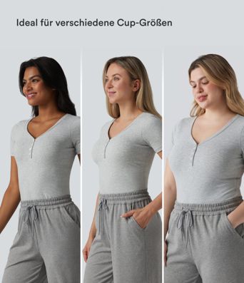 Halara Cotton Jersey - Lässiges T-Shirt mit V-Ausschnitt, kurzen Ärmeln und integriertem BH - B-DD Cups