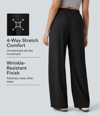 High Waisted Pocket Straight Leg Micro Waffle Casual Pants