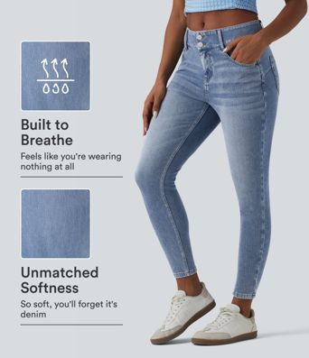 Halara Flex™ Mid Rise Draped Lyocell Washed Skinny Casual Jeans with Pockets