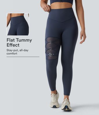Halara UltraSculpt™ High Waisted Tummy Control Breathable Mesh Buckle Yoga 7/8 Leggings