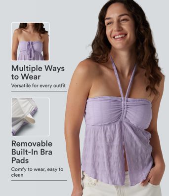 Halter Tie Back Built-in Bra Lettuce Trim Tank Top