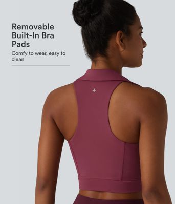 SoftlyZero™ Airy V Neck Built-in Bra Racerback Crossover Hem Cool Touch Cropped Yoga Tank Top