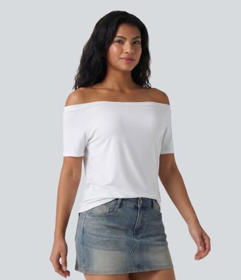 Off-Shoulder Short Sleeve Casual T-Shirt