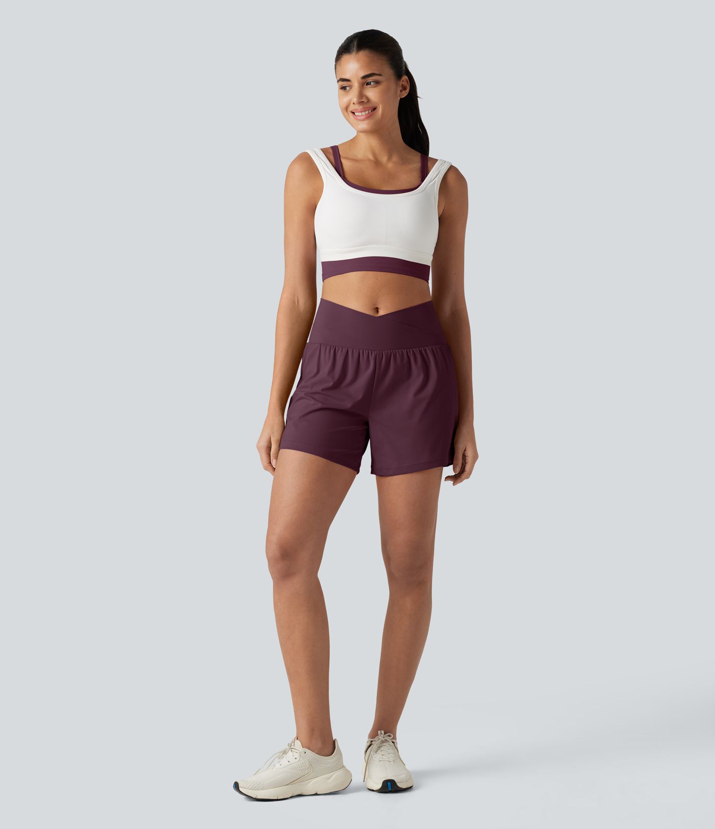 SoftlyZero™ Airy Crossover High Waisted 2-in-1 Cool Touch Yoga Shorts 5'' with Pockets
