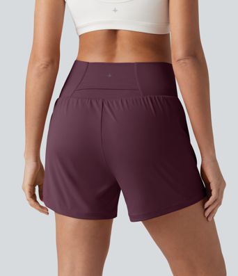 SoftlyZero™ Airy Crossover High Waisted 2-in-1 Cool Touch Yoga Shorts 5'' with Pockets