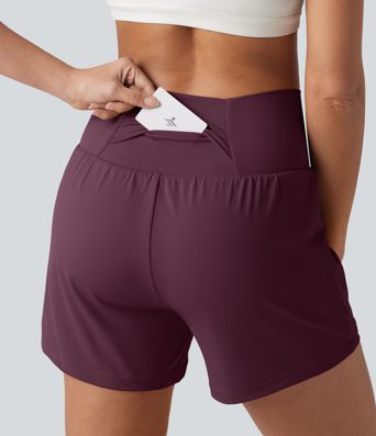 SoftlyZero™ Airy Crossover High Waisted 2-in-1 Cool Touch Yoga Shorts 5'' with Pockets