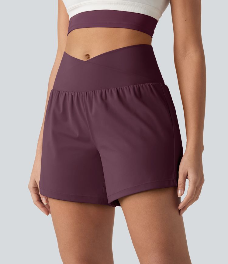 SoftlyZero™ Airy Crossover High Waisted 2-in-1 Cool Touch Yoga Shorts 5'' with Pockets