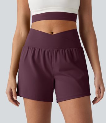 SoftlyZero™ Airy Crossover High Waisted 2-in-1 Cool Touch Yoga Shorts 5'' with Pockets