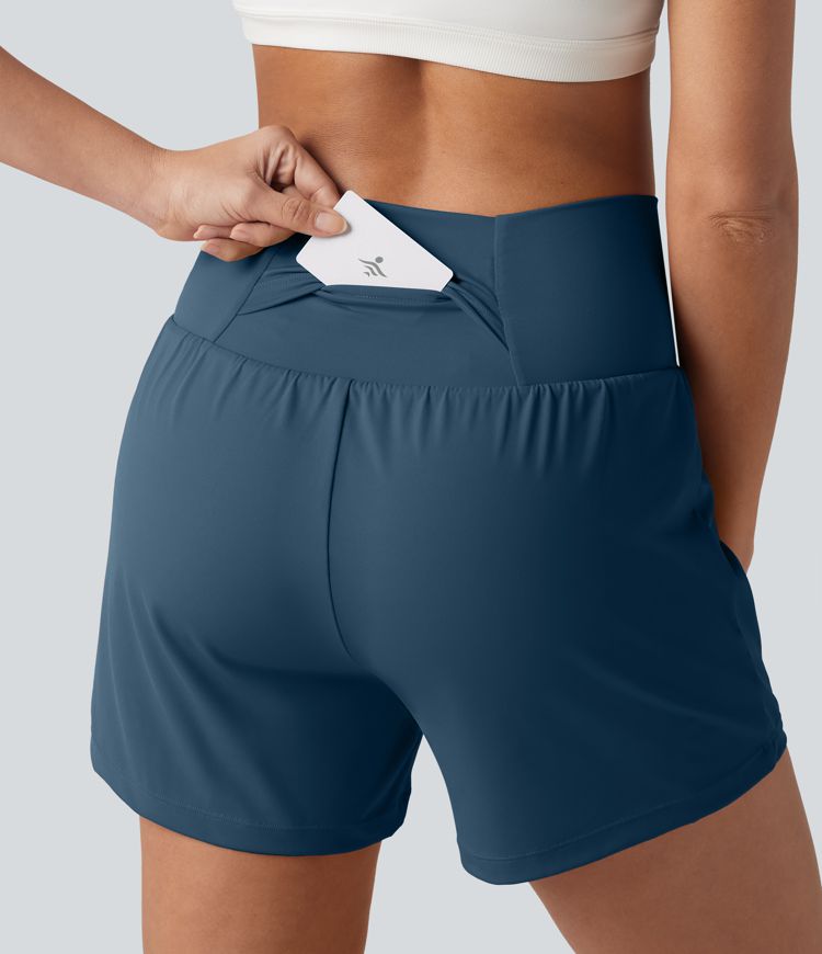 SoftlyZero™ Airy Crossover High Waisted 2-in-1 Cool Touch Yoga Shorts 5'' with Pockets