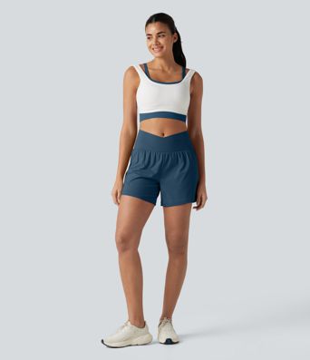 SoftlyZero™ Airy Crossover High Waisted 2-in-1 Cool Touch Yoga Shorts 5'' with Pockets