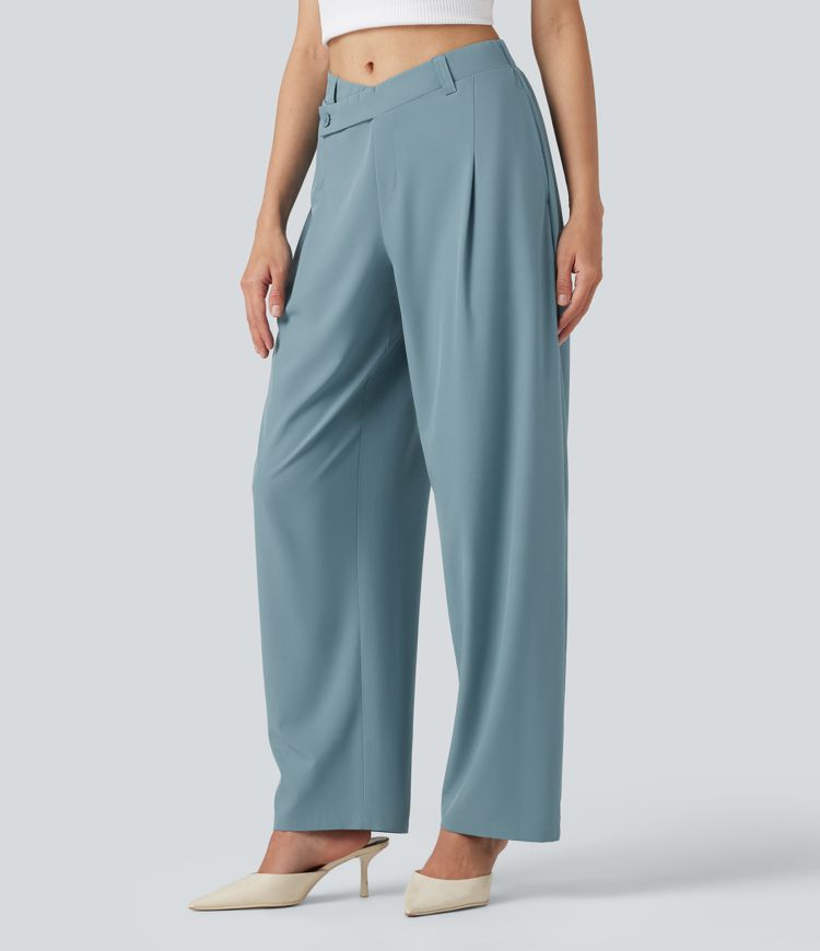 Breezeful™ Asymmetric Mid Rise Barrel Leg Quick Dry Work Pants with Pockets