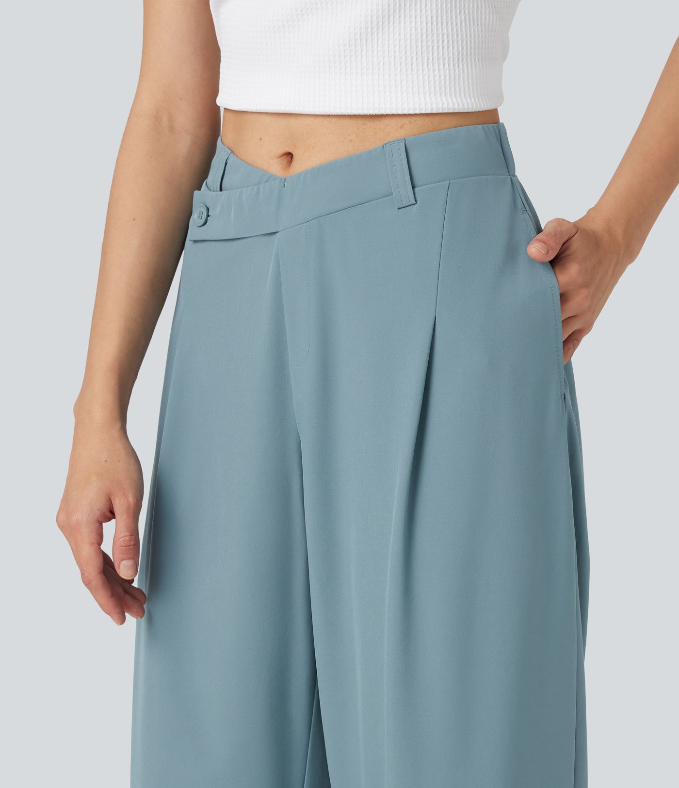 Breezeful™ Asymmetric Mid Rise Barrel Leg Quick Dry Work Pants with Pockets