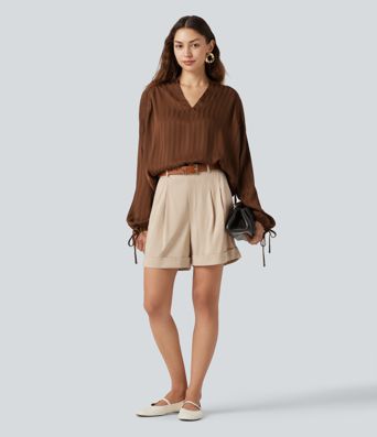 High Waisted Baggy Casual Stretch Linen Shorts 4'' with Pockets