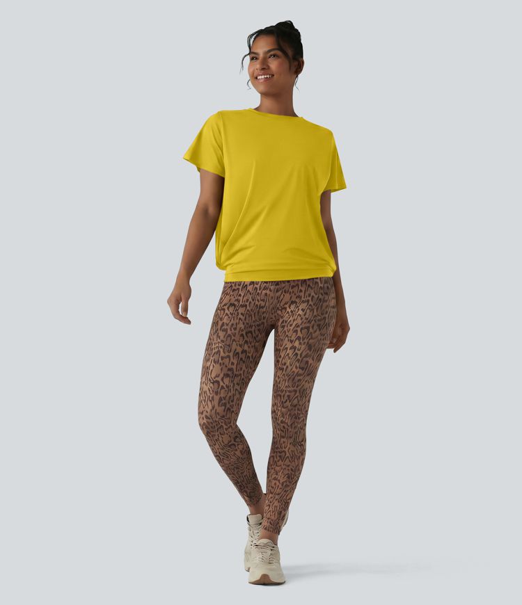 Haut de sport col rond manches courtes toucher frais avec fronces – UPF 50+