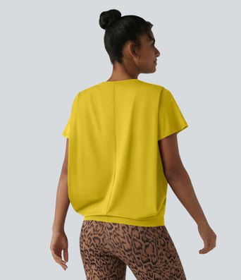 Haut de sport col rond manches courtes toucher frais avec fronces – UPF 50+