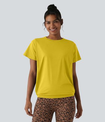 Haut de sport col rond manches courtes toucher frais avec fronces – UPF 50+