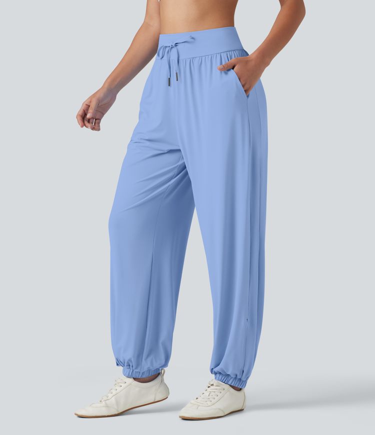 Workout-Joggers mit hohem Bund, Seitentaschen, Kordelzug, Cool-Touch und Schlitz - schnelltrocknend, UPF50+