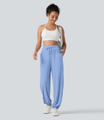 Workout-Joggers mit hohem Bund, Seitentaschen, Kordelzug, Cool-Touch und Schlitz - schnelltrocknend, UPF50+